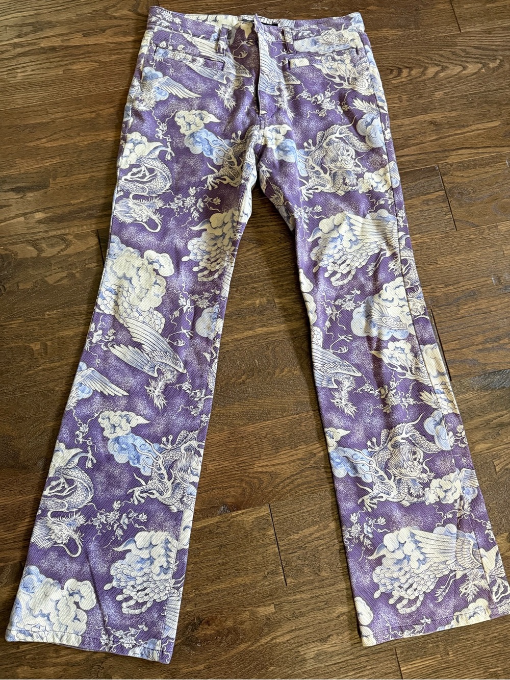 Batsu Club All Over Print Dragon Sky Stretch Trouser Pants Vintage Men’s Size M